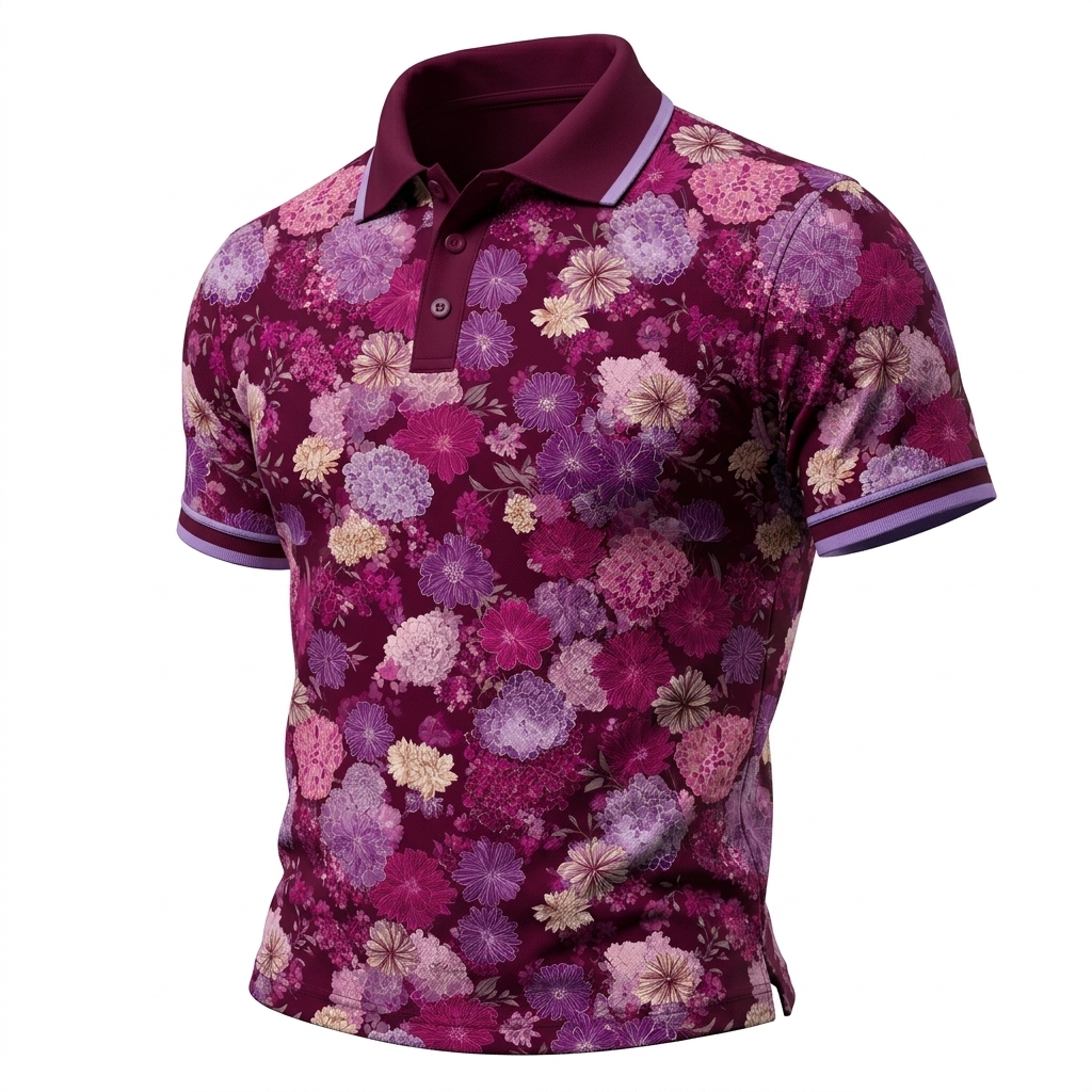Romantic Burgundy Floral Pattern Men’s Polo