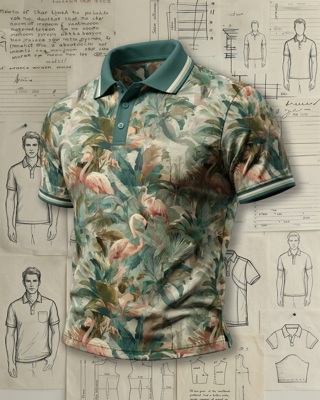Retro Hawaiian Flamingo Button-Up Polo Shirt