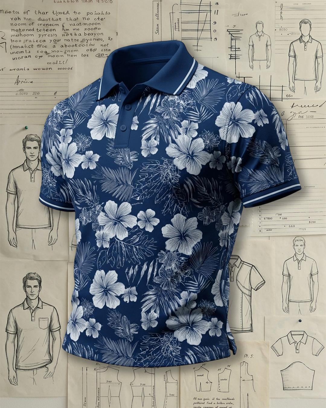  Retro Tropical Hibiscus Button-Up Polo Shirt