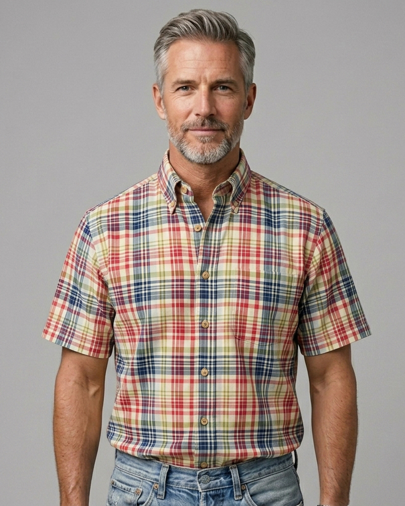 [Copy]Men's Light Blue beiga Tropical Leaf Regular Fit Casual Vacation Short-Sleeve Button-Down Shirt