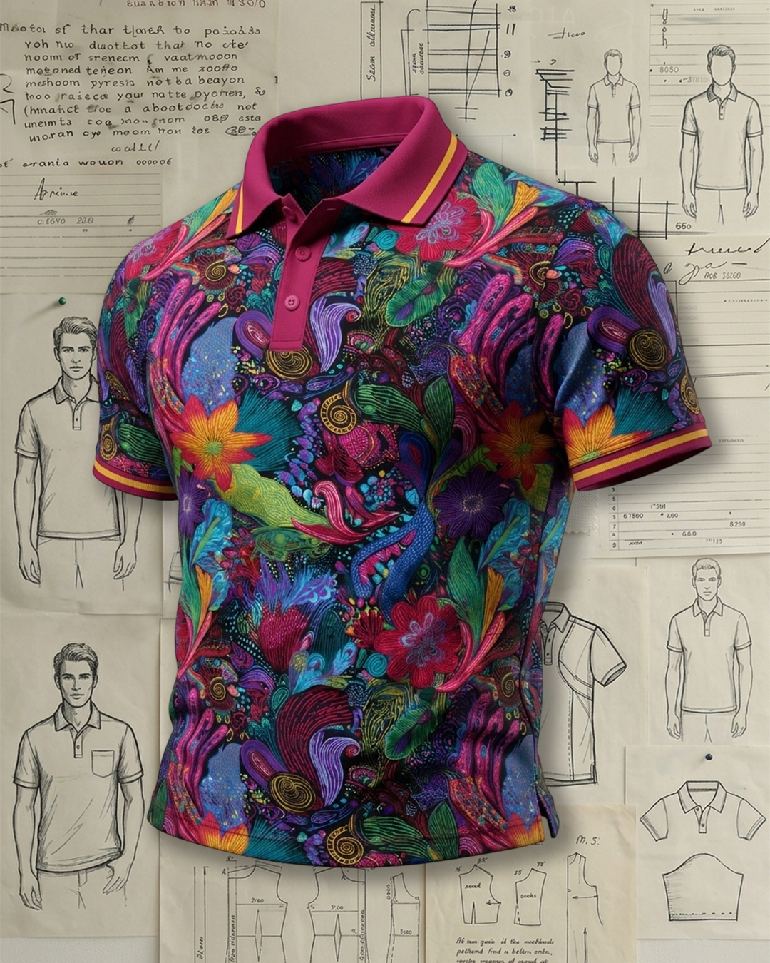 Men’s Psychedelic Floral Art Polo