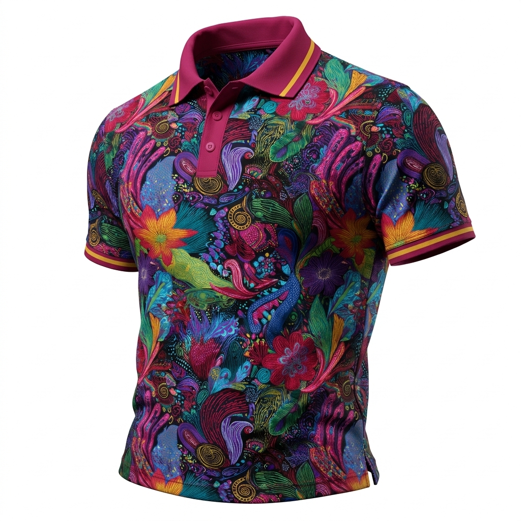 Men’s Psychedelic Floral Art Polo