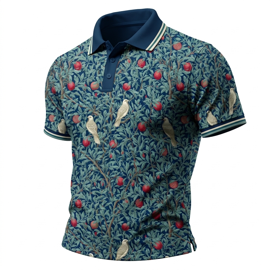 Classic Orchard Bird Print Short Sleeve Polo Shirt