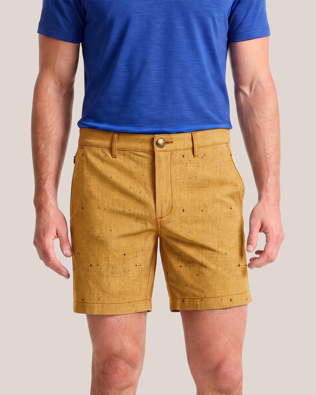 Men's Mustard Yellow Starry Dot Slim Fit Retro Casual Shorts