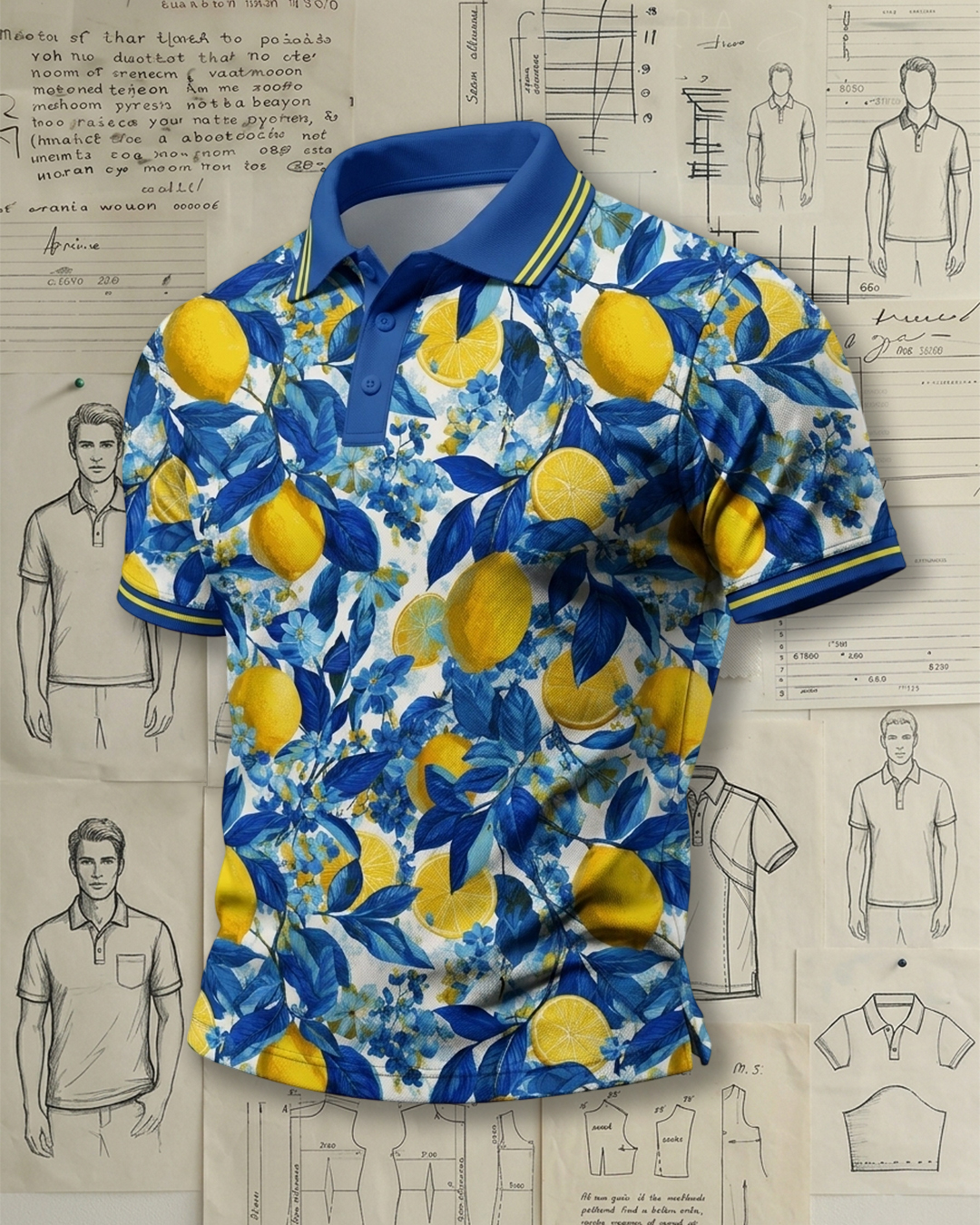 Men’s Amalfi Lemon & Blue Leaf Polo