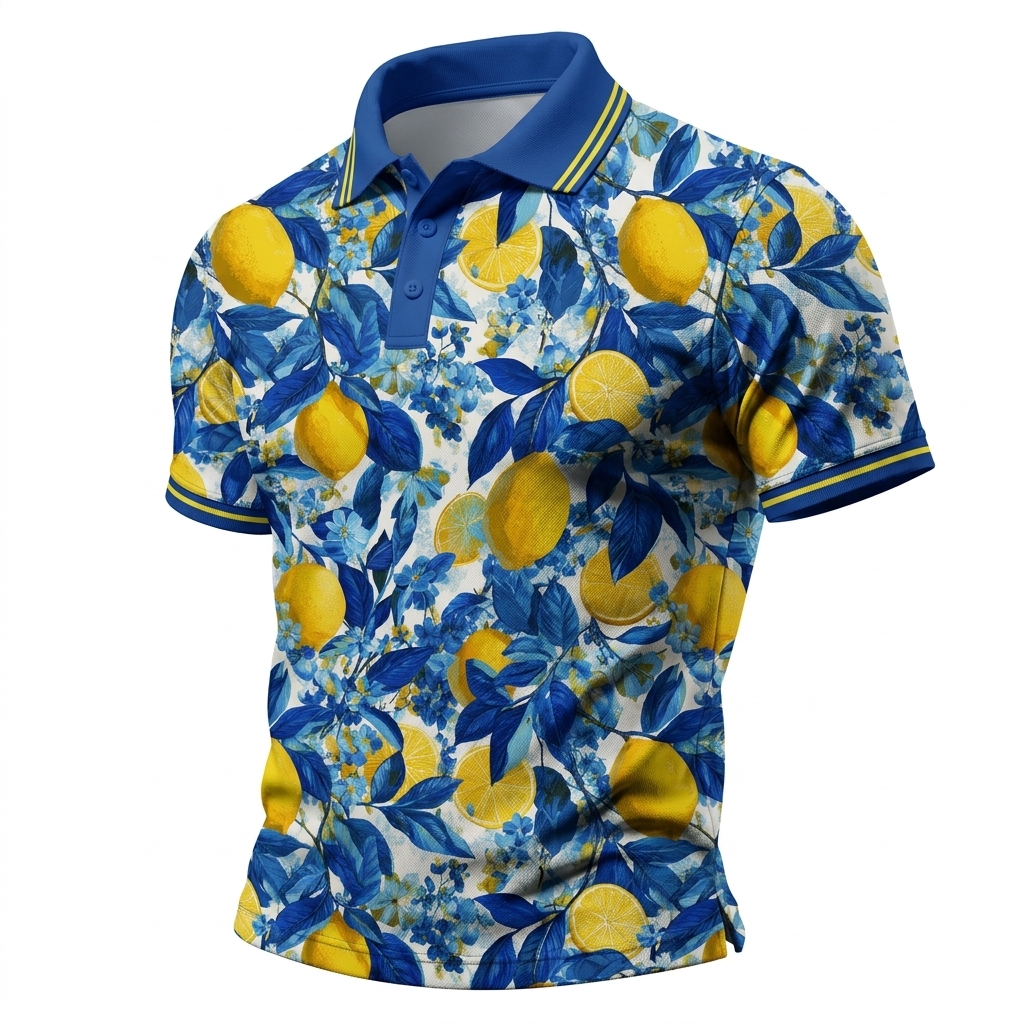 Men’s Amalfi Lemon & Blue Leaf Polo