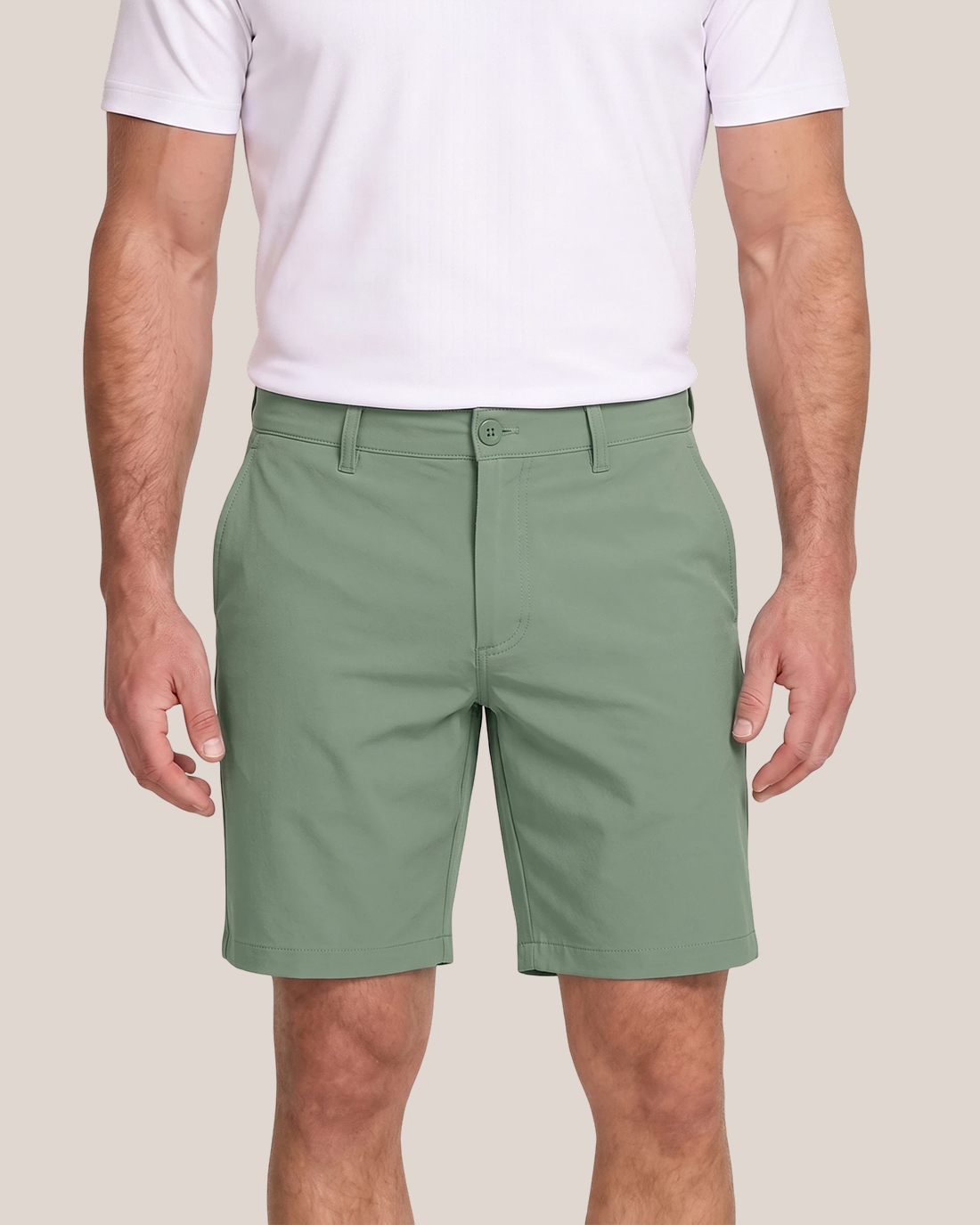 Men's Sage Green Solid Color Straight Fit Outdoor Smart Casual Shorts