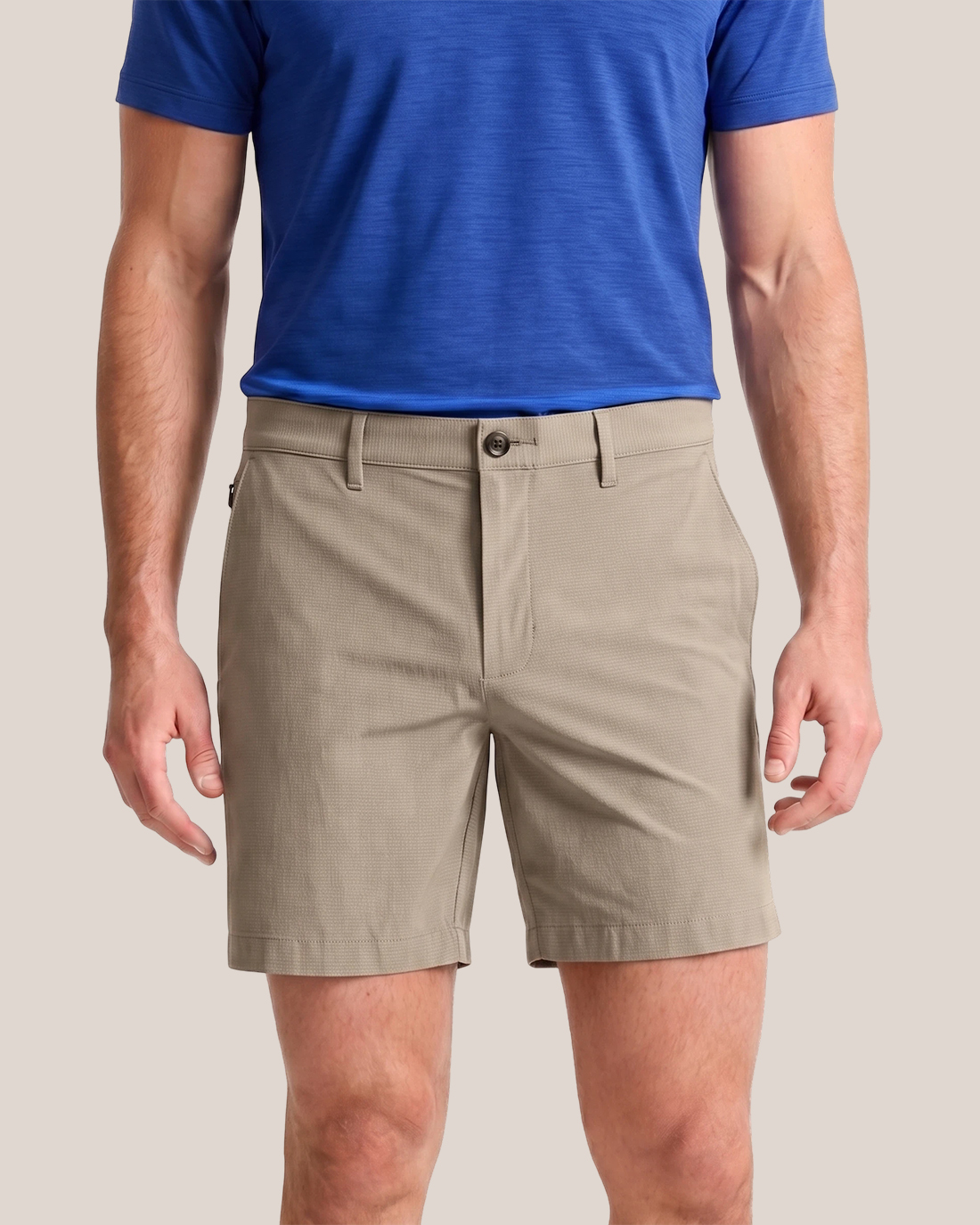 Men's Light Khaki Solid Color Tailored Slim Fit Outdoor Quick-Dry Casual Shorts