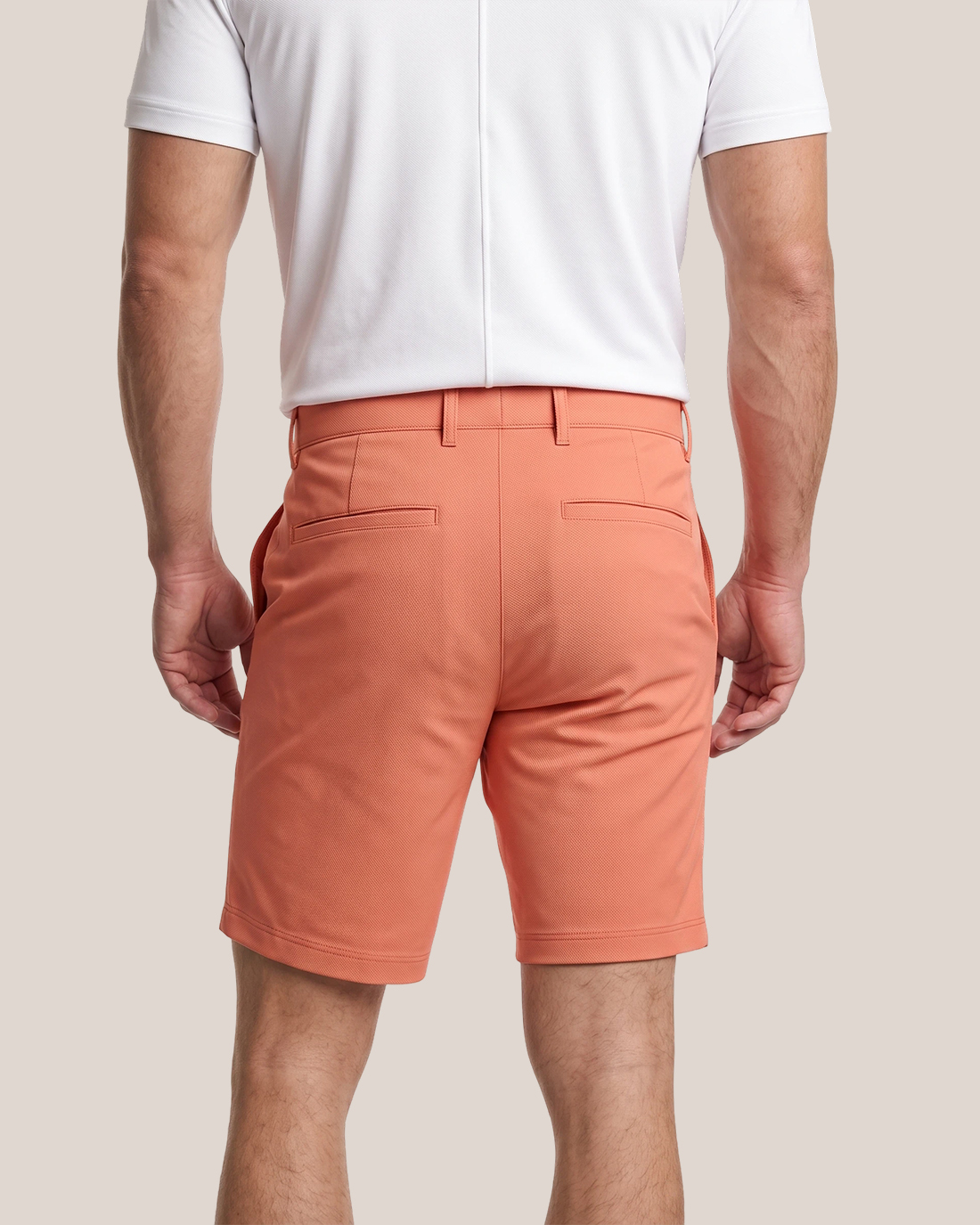 Men's Coral Orange Solid Color Classic Straight Fit Vibrant Preppy Casual Chino Shorts