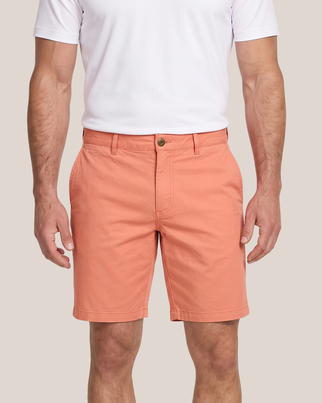 Men's Coral Orange Solid Color Classic Straight Fit Vibrant Preppy Casual Chino Shorts