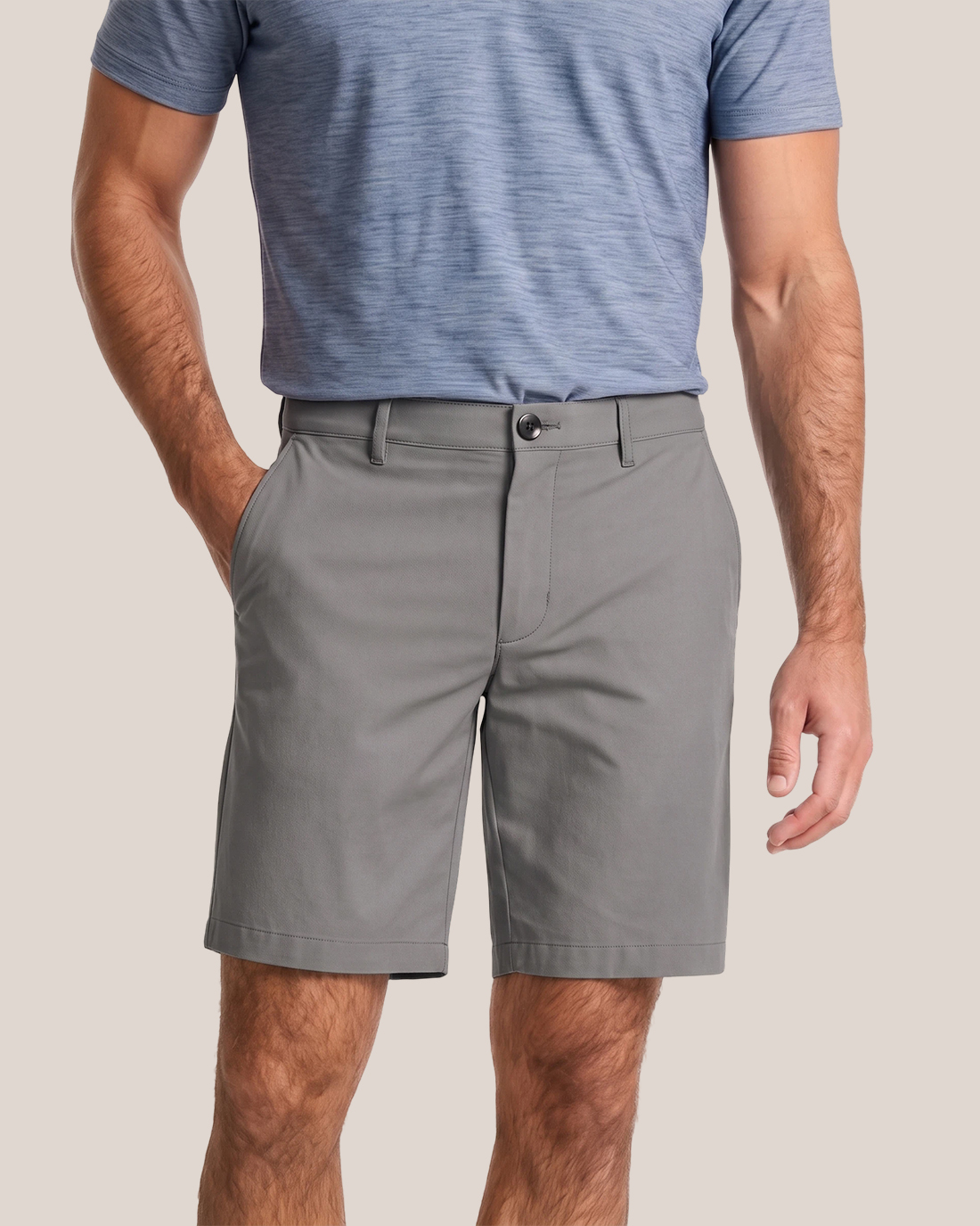 Men's Ash Gray Solid Color Relaxed Straight Fit Minimalist Urban Smart Casual Shorts