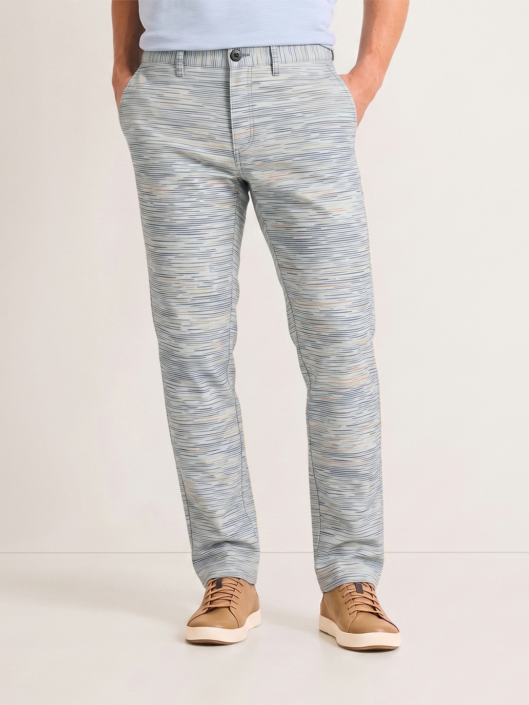 Men's Light Blue Base Multicolor Fine Stripes Slim Straight Fit Casual Urban Daily Trousers