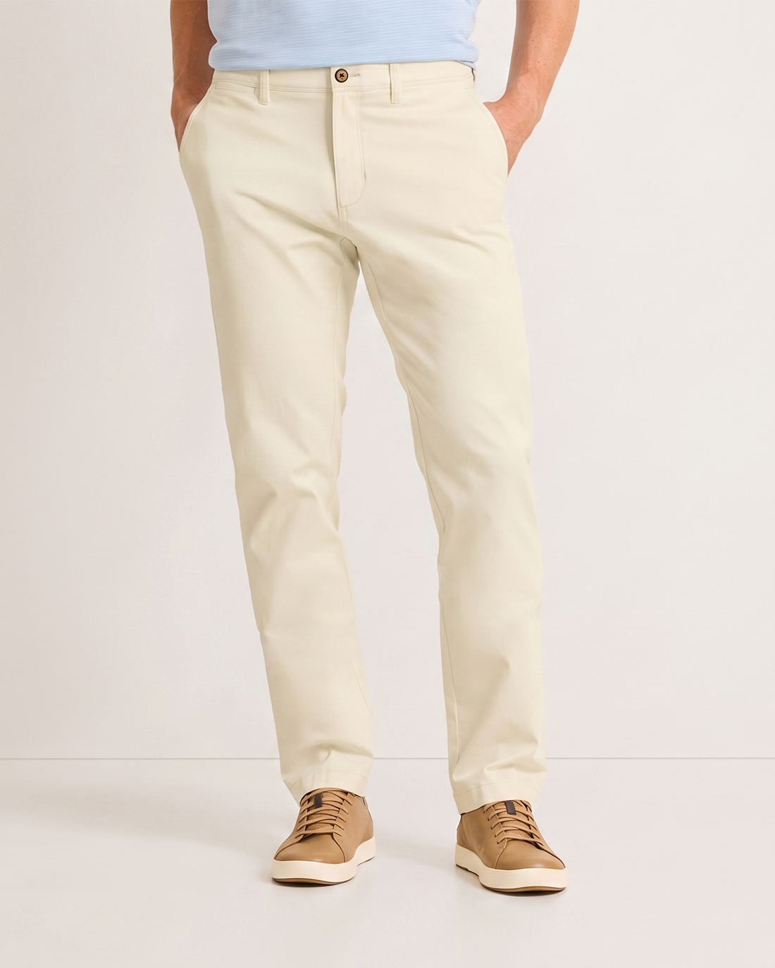 Men's Beige Solid Color Classic Straight Fit Minimalist Urban Smart Casual Chino Trousers
