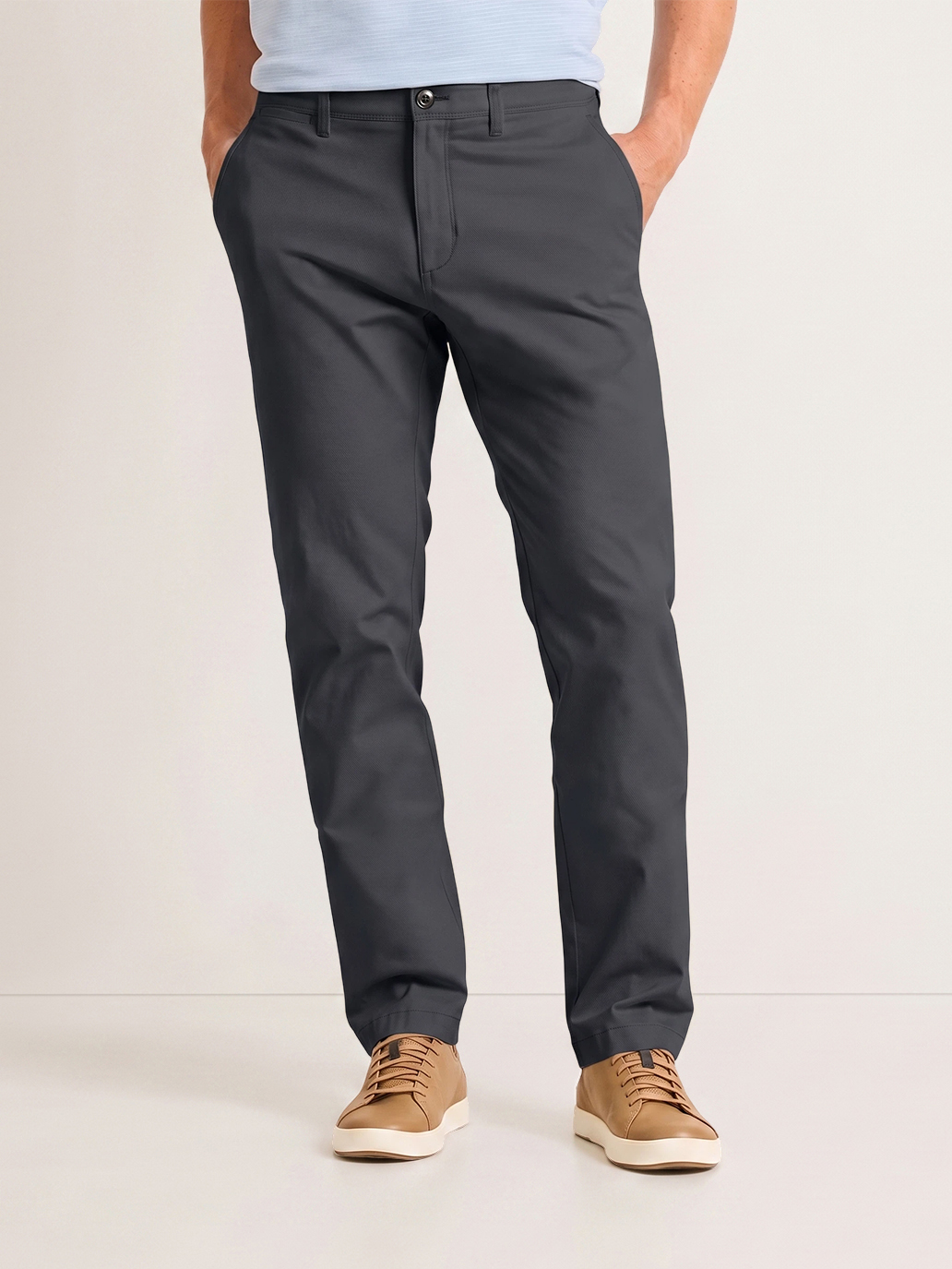Men's Charcoal Black Solid No-Print Classic Straight Fit Business Casual Daily Chino Trousers