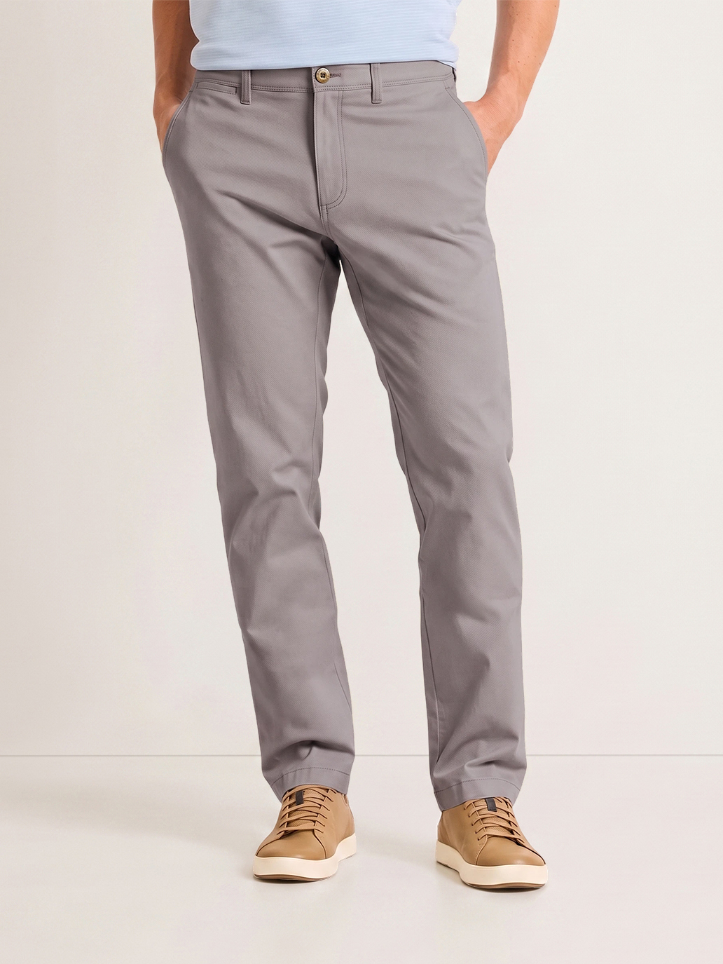 Men's Solid Light Gray Classic Straight Fit Minimalist Business Daily Chino Trousers