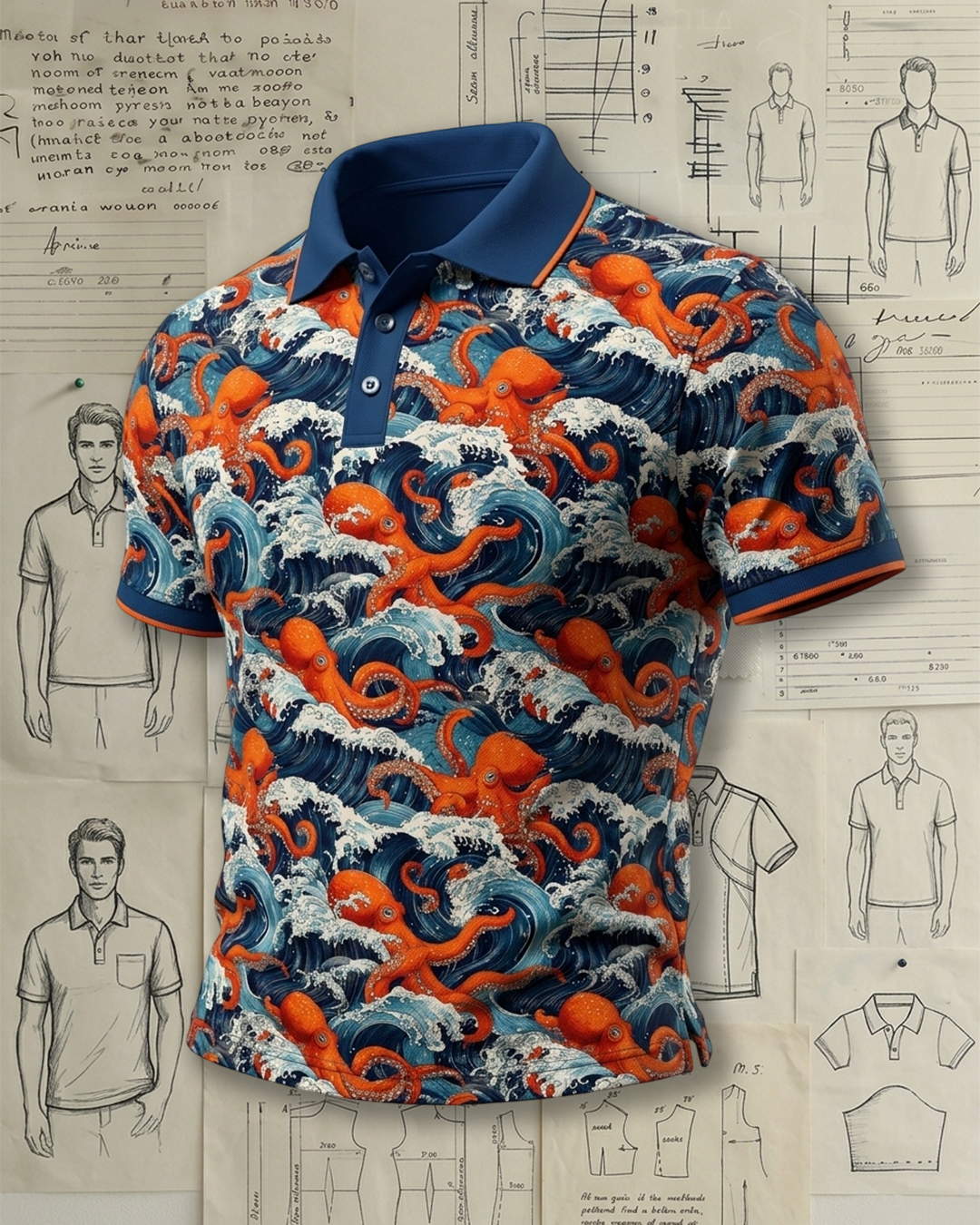 Ocean Wave Octopus Polo Shirt