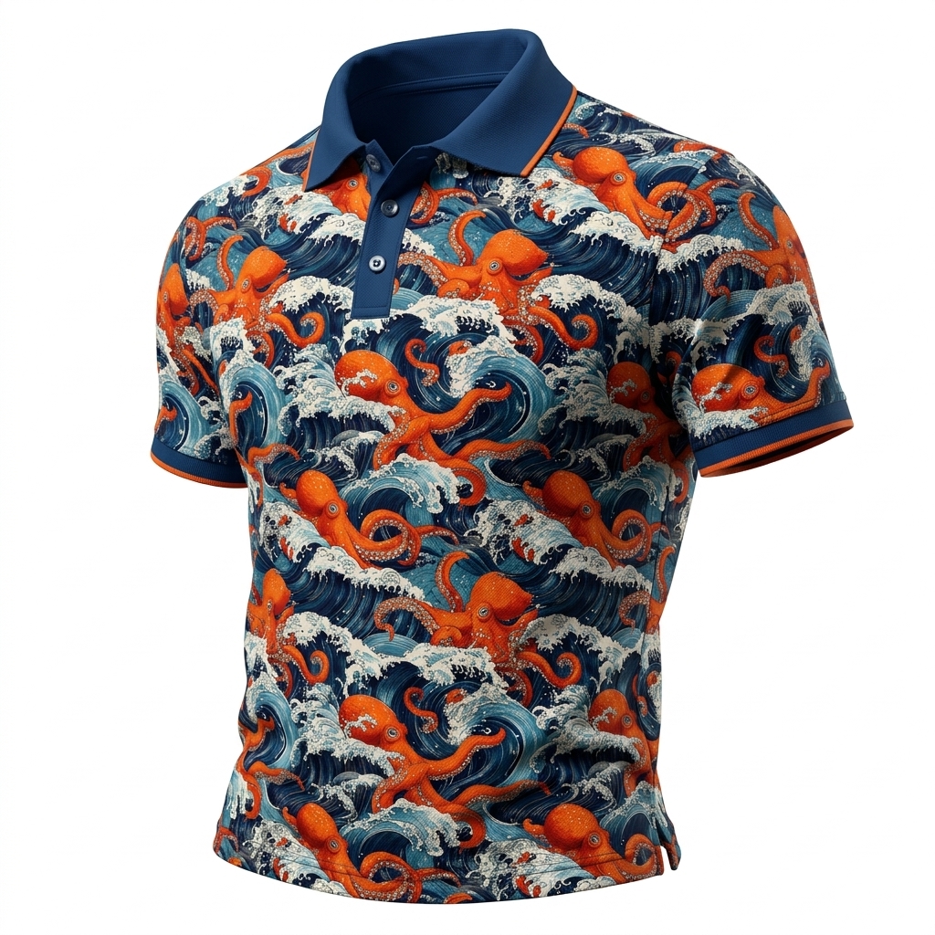 Ocean Wave Octopus Polo Shirt