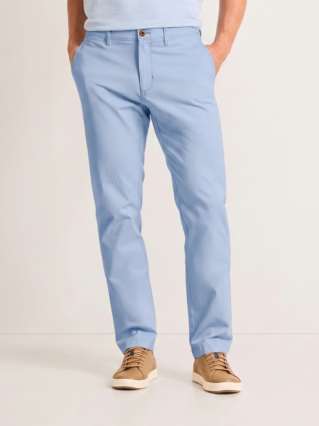 Men's Sky Blue Solid Color Slim Straight Fit Fresh Minimalist Smart Casual Chino Trousers