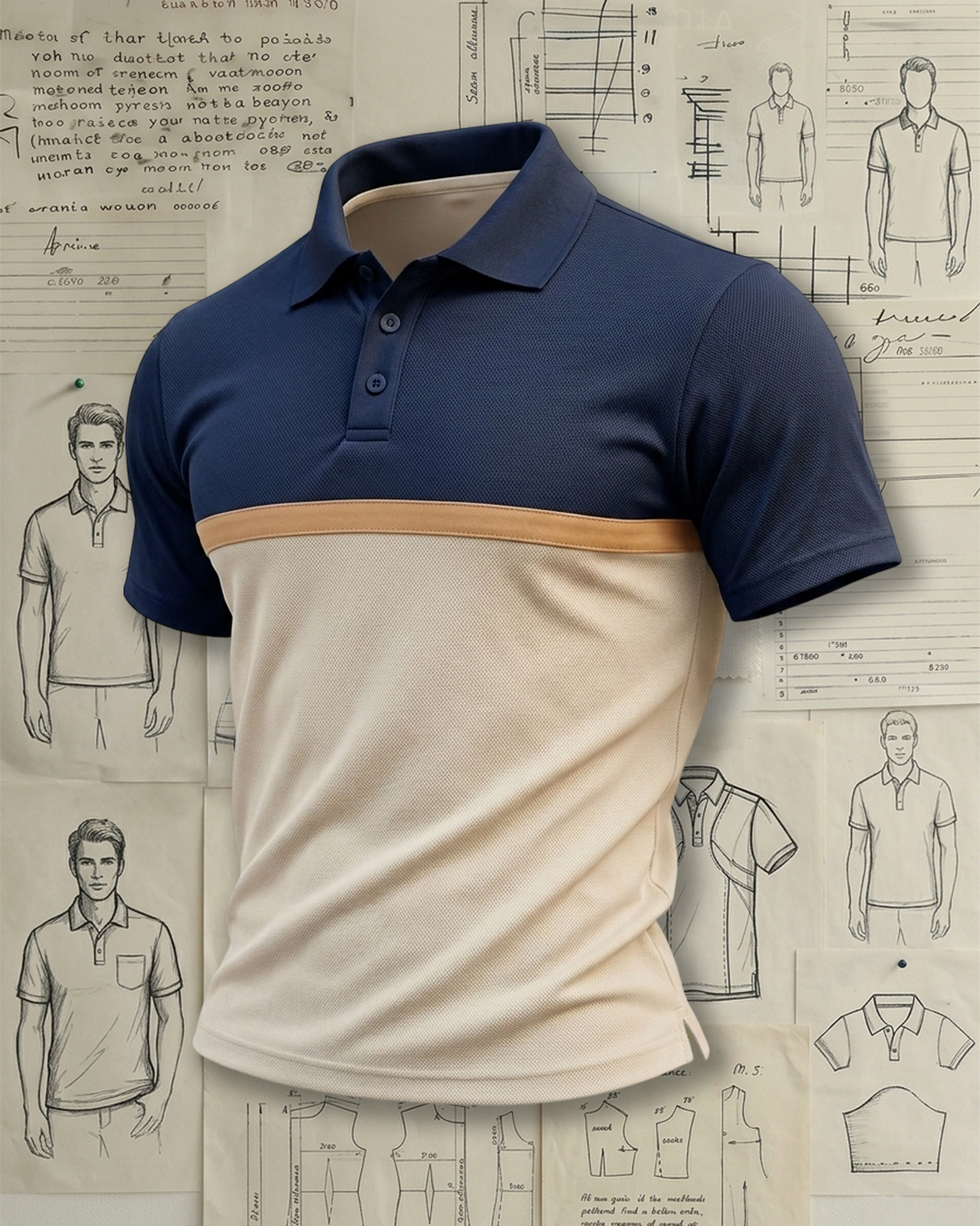 Men's Navy Beige Camel Stripe Slim Fit Retro Casual Color Block Short Sleeve Polo Shirt