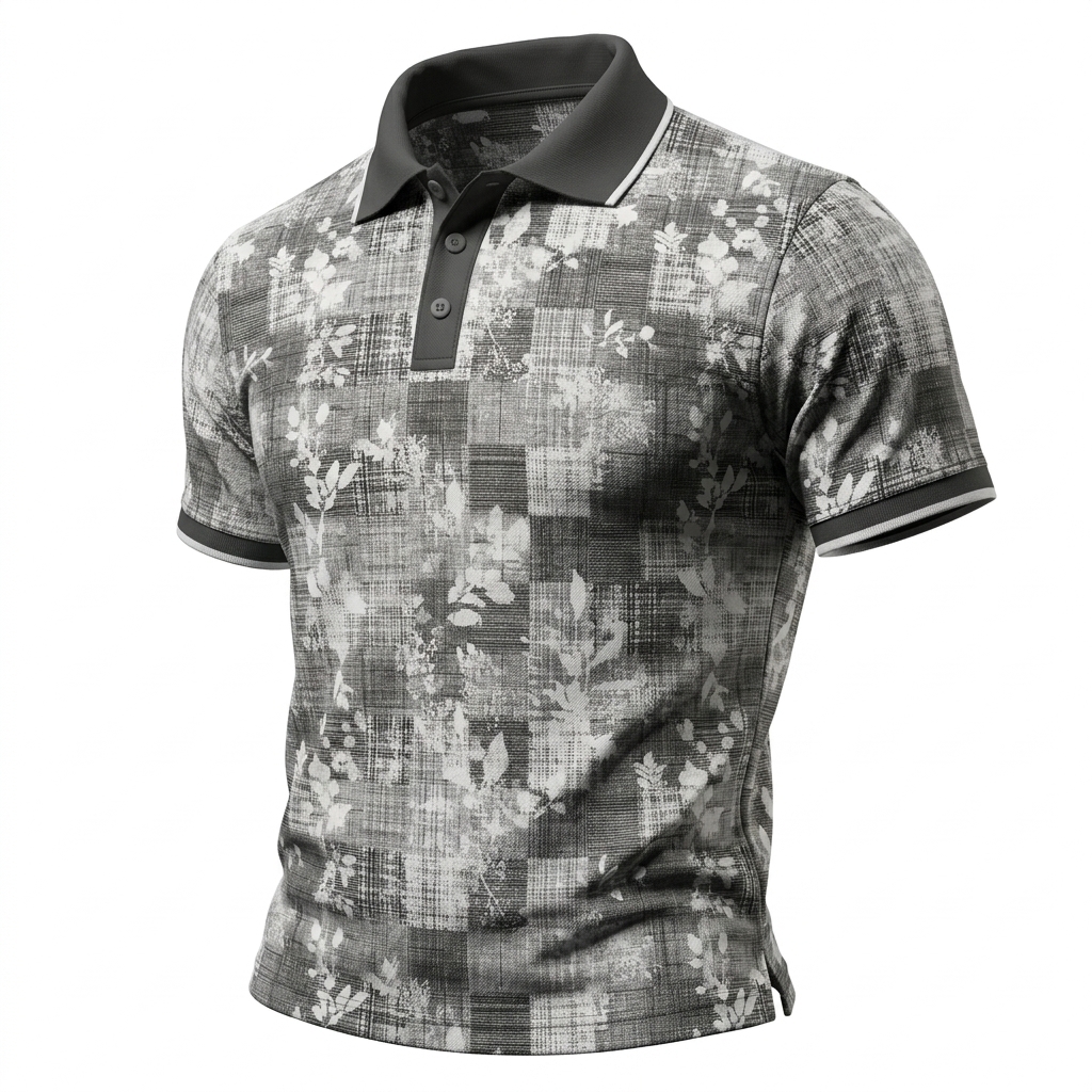Understated Botanical Grid Polo Shirt
