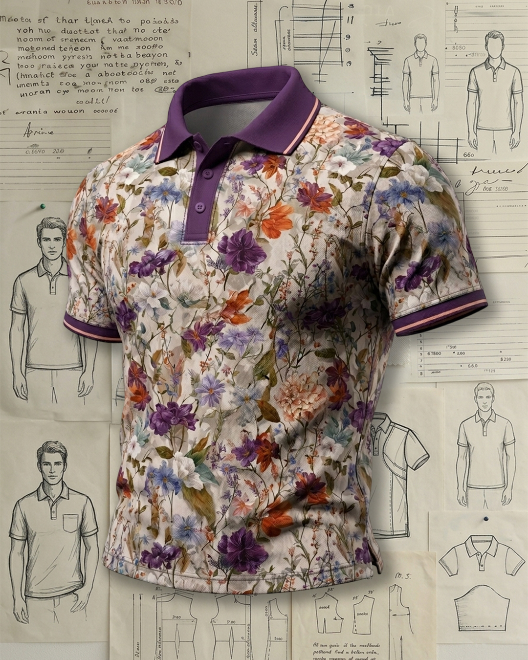 Botanical Watercolor Print Men’s Polo