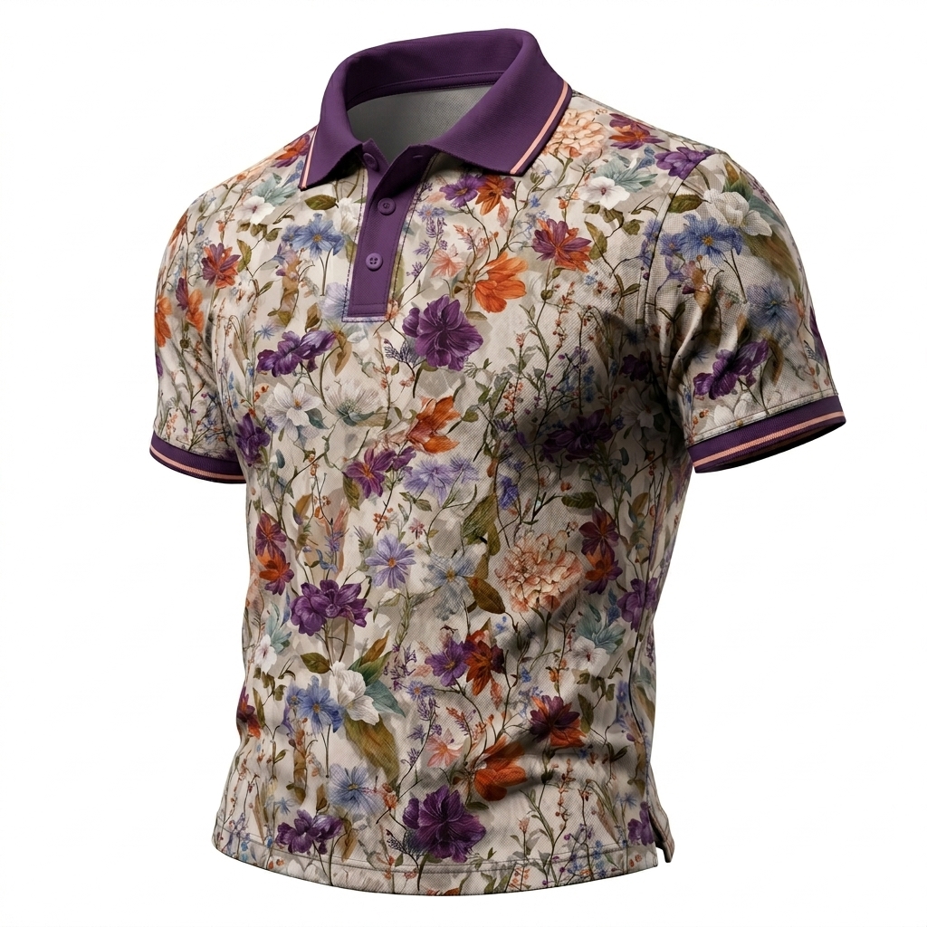Botanical Watercolor Print Men’s Polo