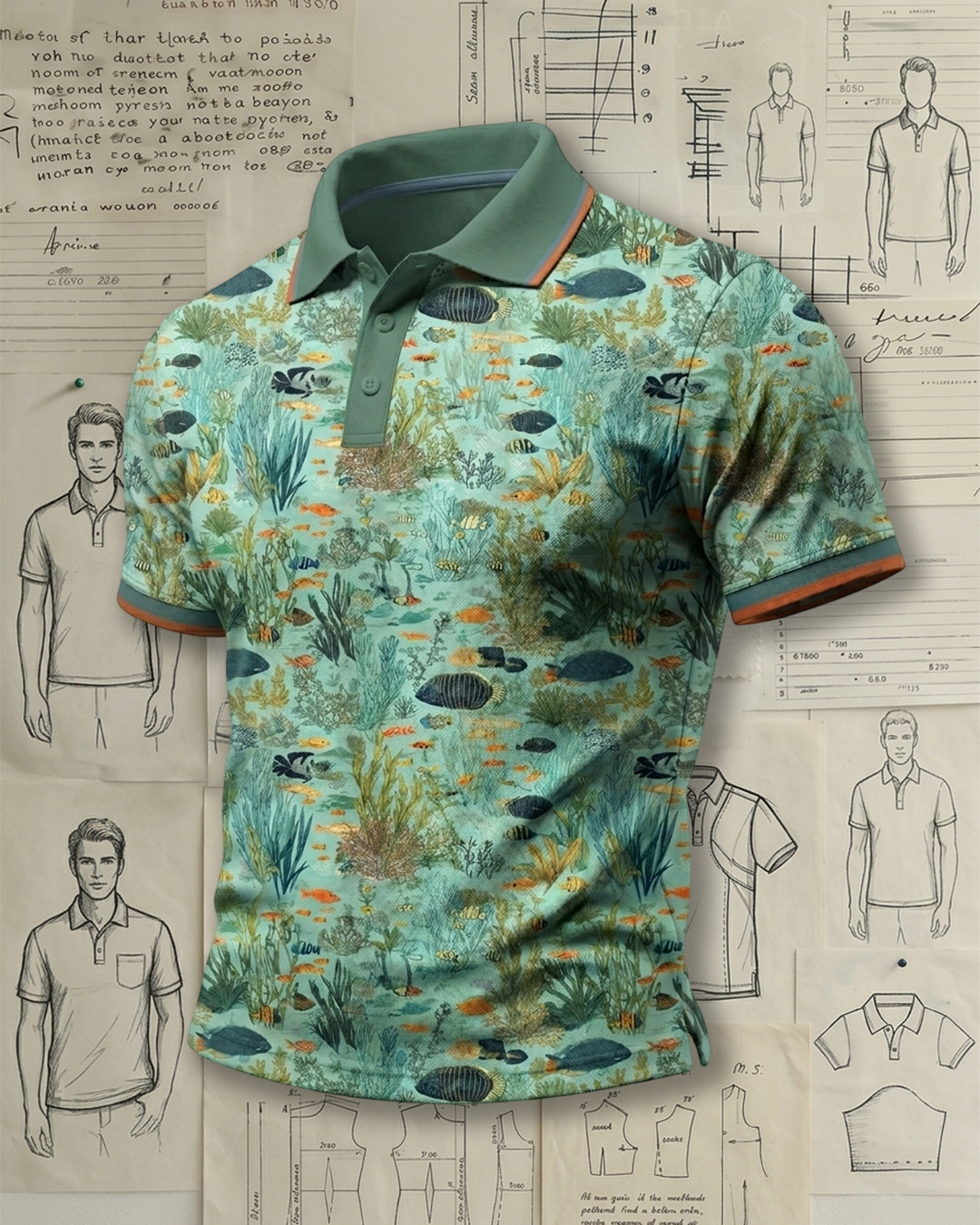 Retro Underwater Garden Pattern Polo Shirt