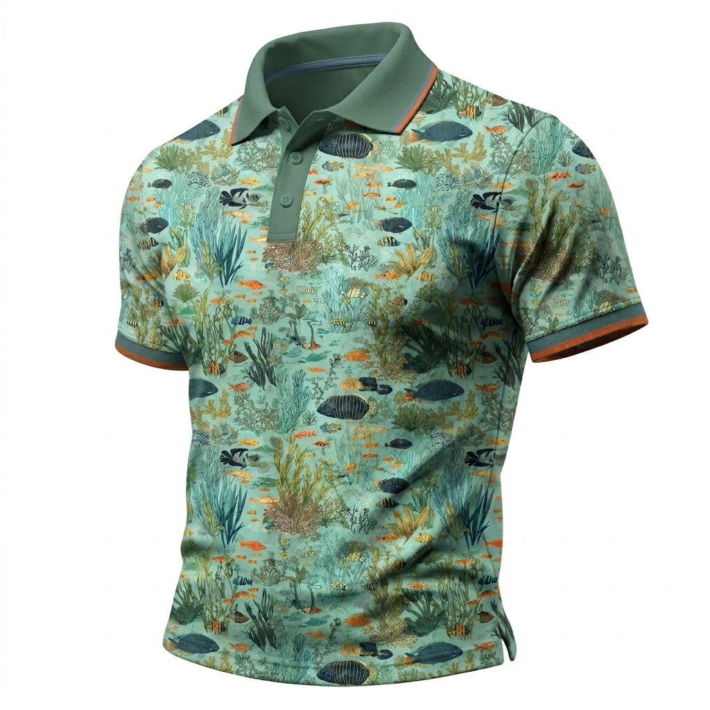 Retro Underwater Garden Pattern Polo Shirt
