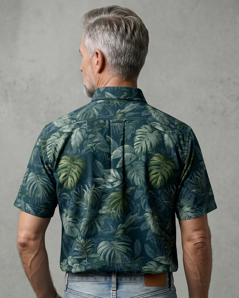 [Copy]Men's Light Blue Base Lavender Hibiscus Relaxed Fit Hawaiian Casual Short-Sleeve Shirt