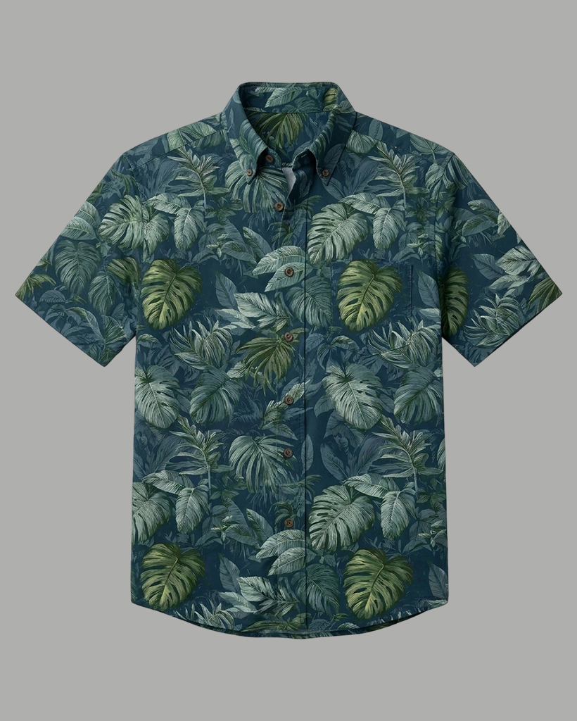 [Copy]Men's Light Blue Base Lavender Hibiscus Relaxed Fit Hawaiian Casual Short-Sleeve Shirt