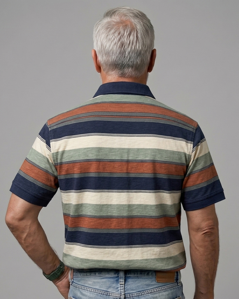 Men's Navy & Rust Orange Regular Fit Retro Casual Style Earth Tone Horizontal Stripe Short Sleeve Button-down Shirt