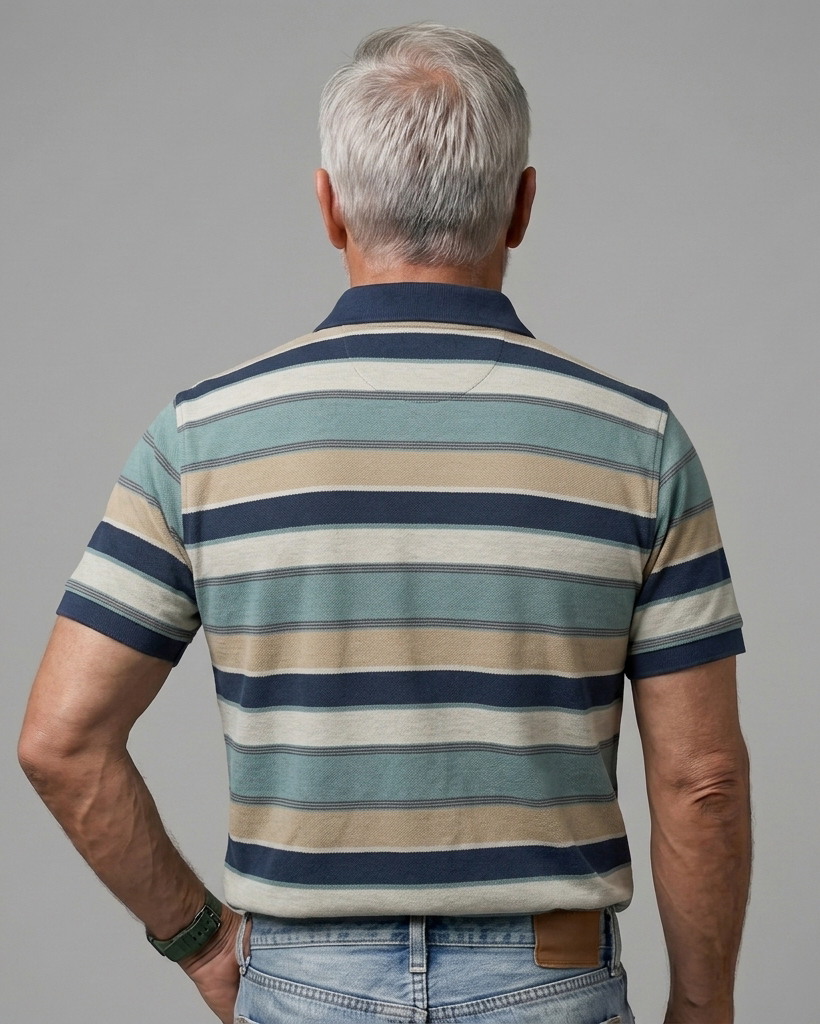 Men's Navy & Teal Regular Fit Vintage Casual Style Earth Tone Horizontal Stripe Short Sleeve Button-down Shirt