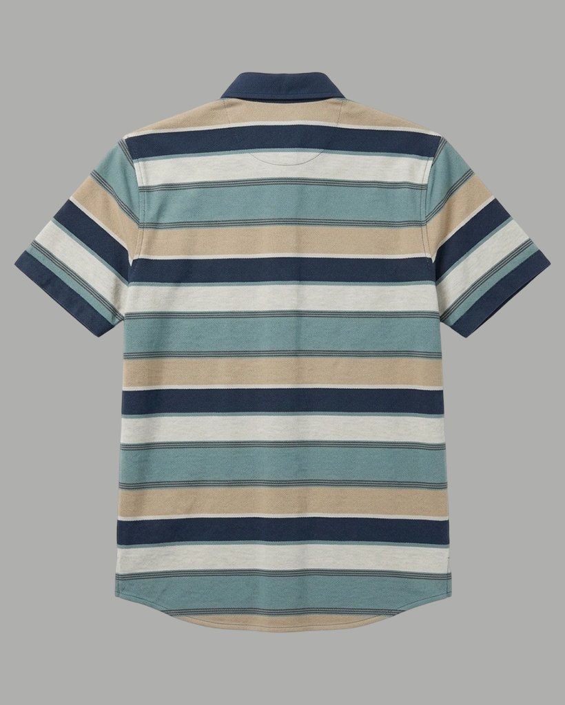 Men's Navy & Teal Regular Fit Vintage Casual Style Earth Tone Horizontal Stripe Short Sleeve Button-down Shirt