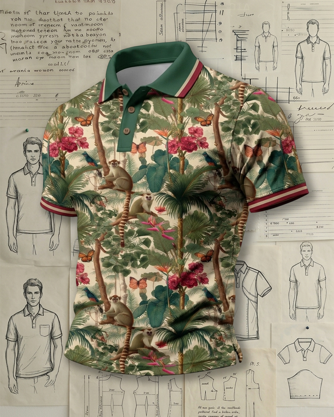 Botanical Rainforest Print Casual Polo