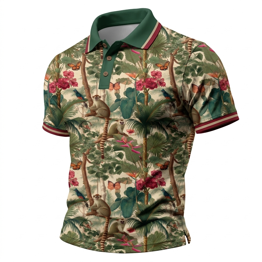 Botanical Rainforest Print Casual Polo