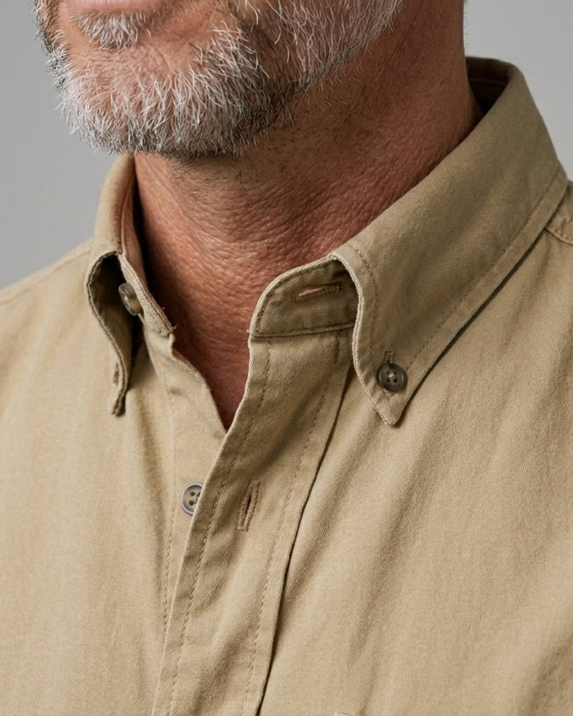 Men's Khaki Regular Fit American Casual Style Ethnic Geometric Embroidered Short Sleeve Button-down Shirt