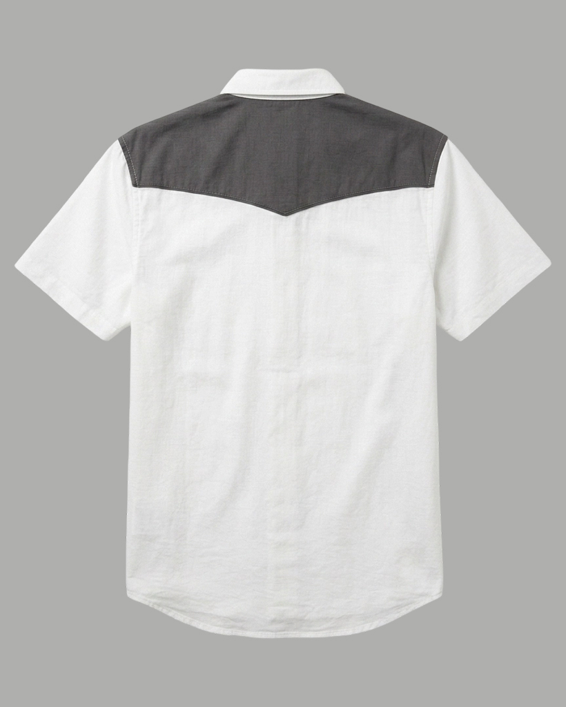 Men's White Regular Fit Western Retro Color Block Patchwork Short Sleeve Button-down Shirt