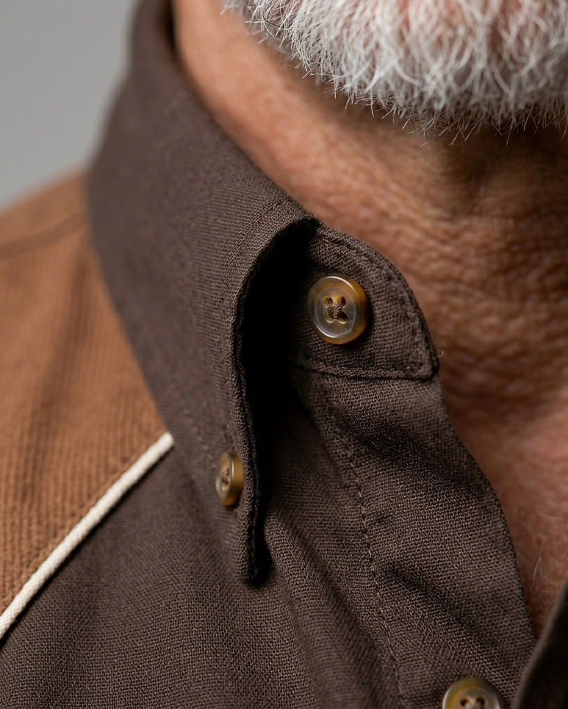 Men's Brown Regular Fit Western Retro Two-tone Splicing Short Sleeve Button-down Shirt