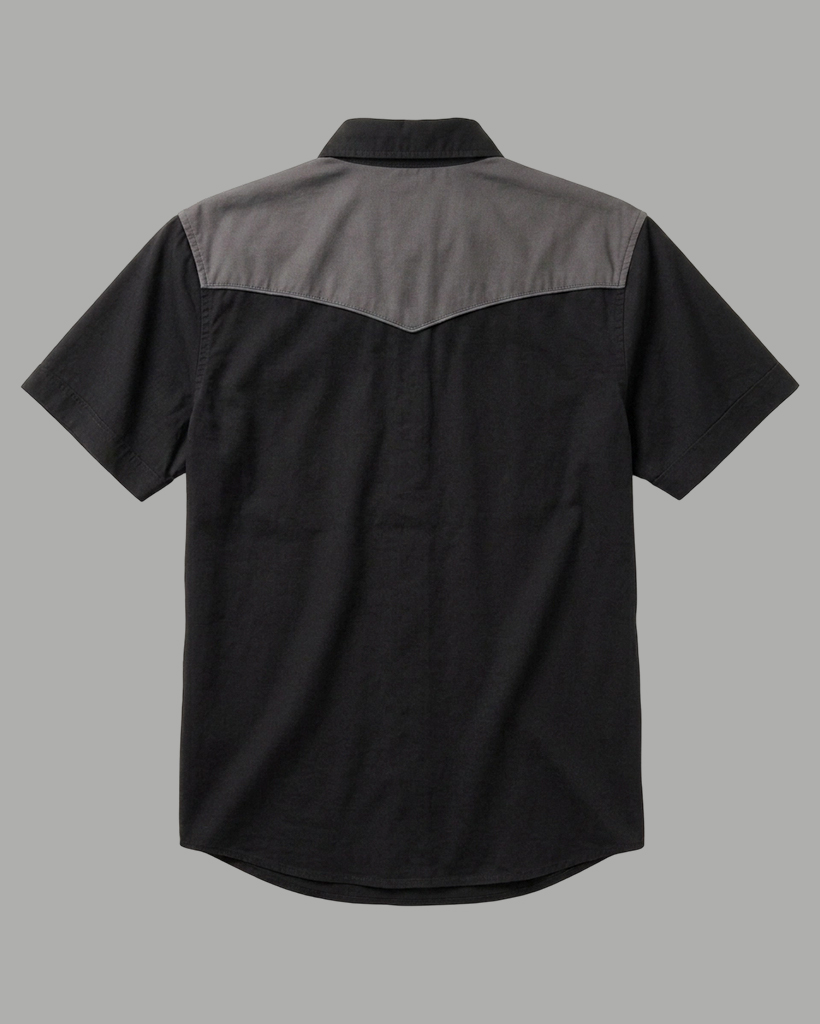 [Copy]Men's Moss Green Regular Fit Western Retro Khaki Splicing Short Sleeve Button-down Shirt