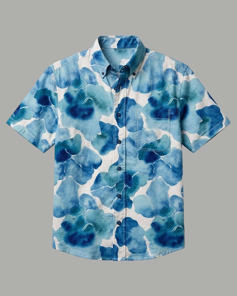[Copy]Men's Navy Regular Fit Western Retro beige Splicing Short Sleeve Button-down Shirt