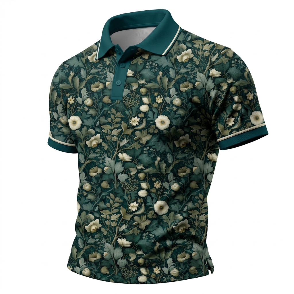 Antique Ivory Flower & Foliage Pattern Polo
