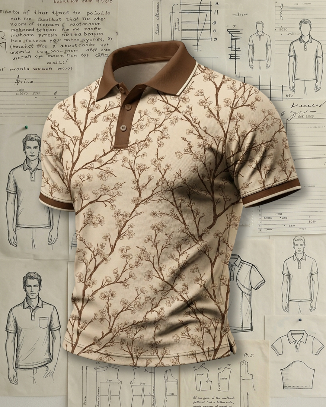 Minimalist Floral Sketch Casual Polo