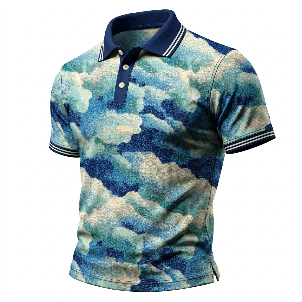 Retro Blue Watercolor Skyscape Men’s Polo