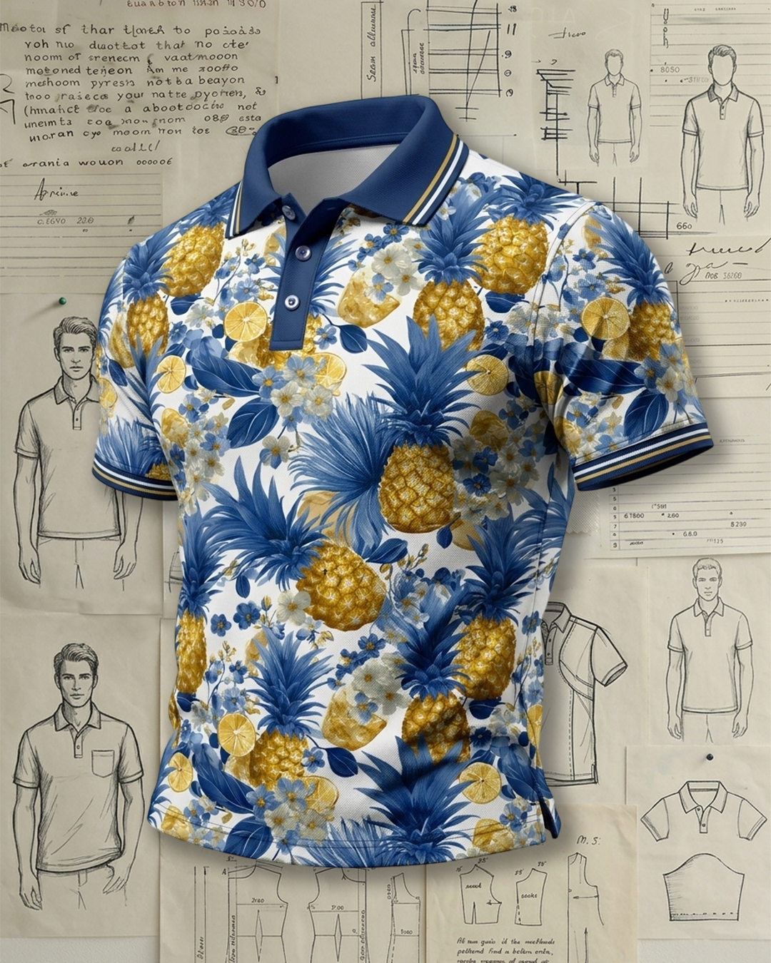 Vintage Hawaiian Fruit Floral Men’s Polo