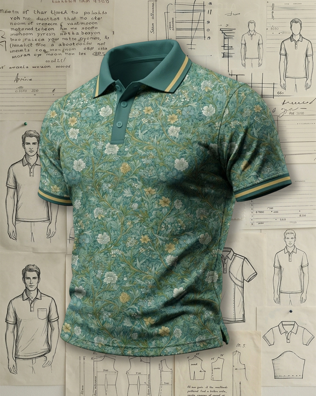 Classic Cottagecore Floral Pattern Polo