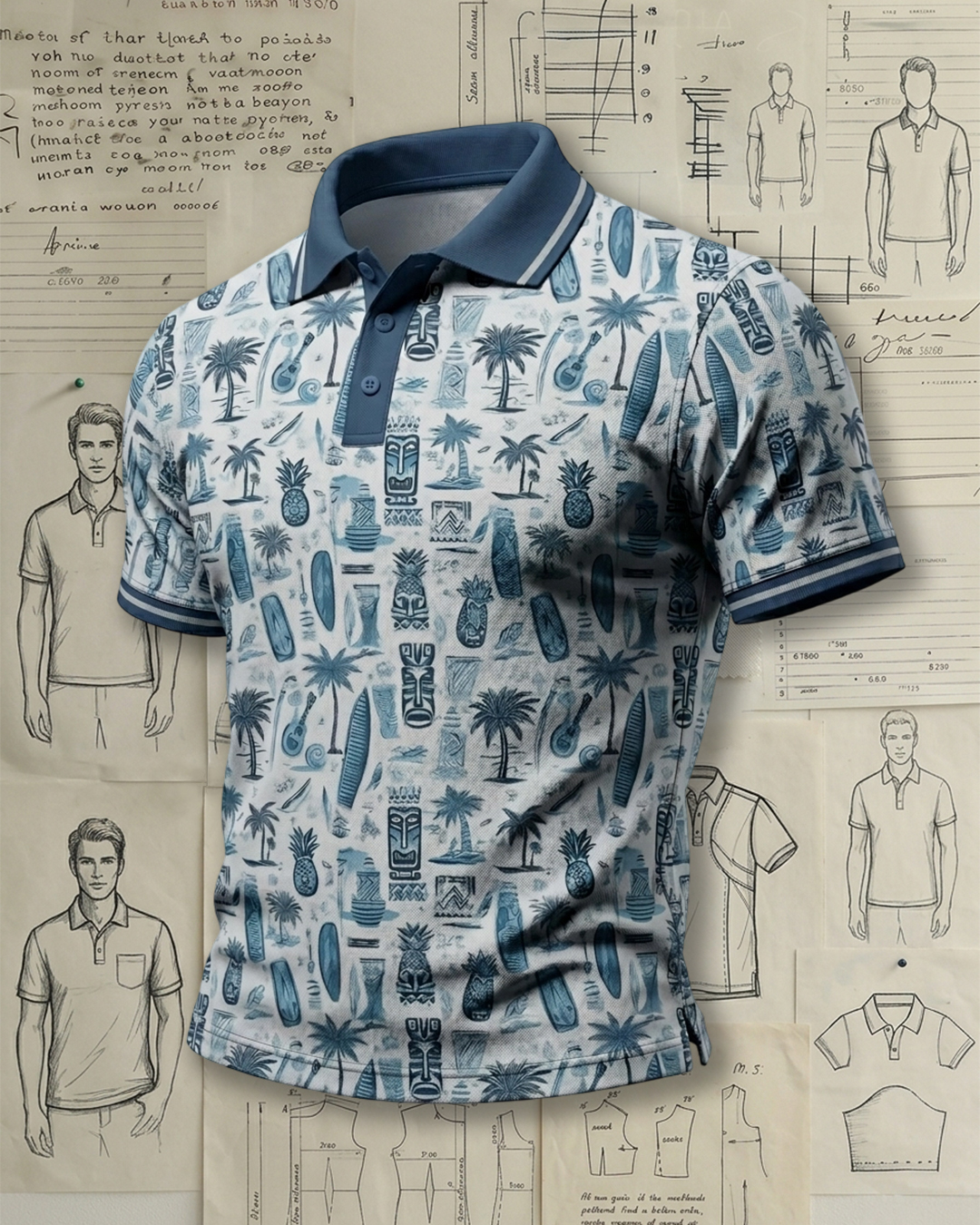 Vintage Hawaiian Palm Print Polo