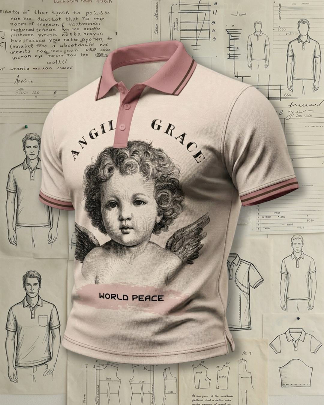 Vintage Cherub Angel Print Polo Shirt