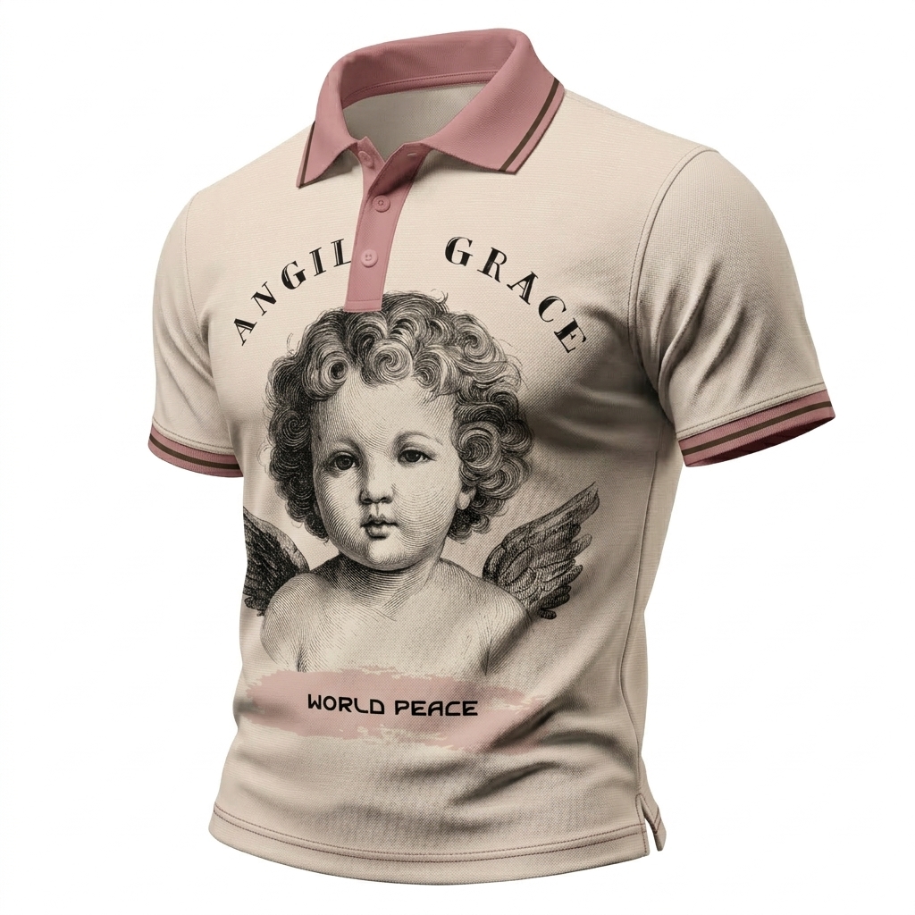 Vintage Cherub Angel Print Polo Shirt