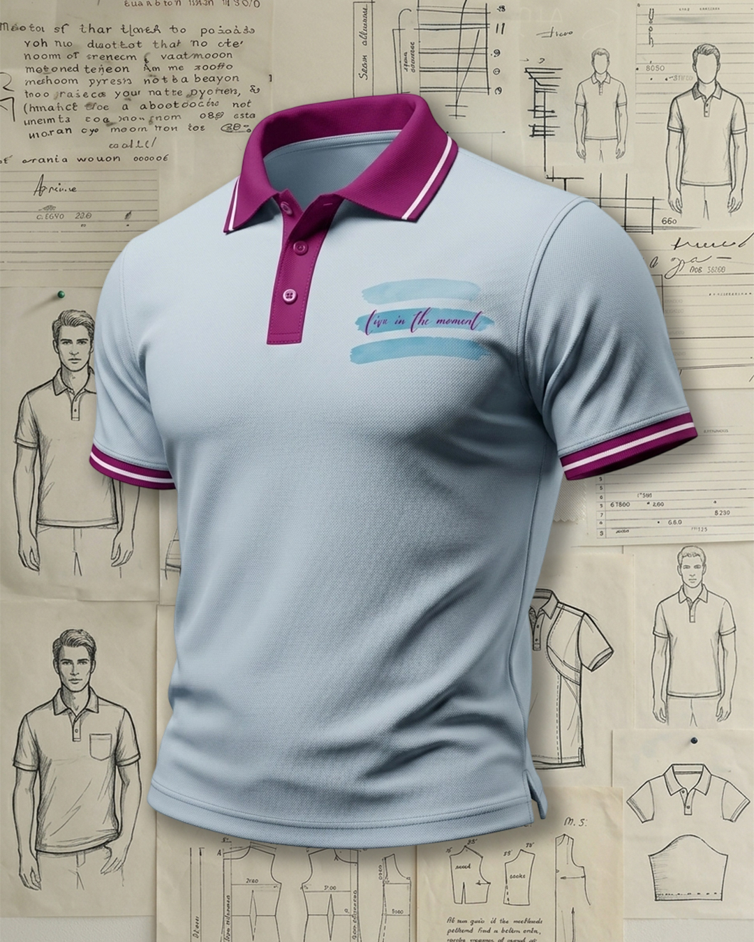 Light Blue & Magenta Trim Minimalist Polo