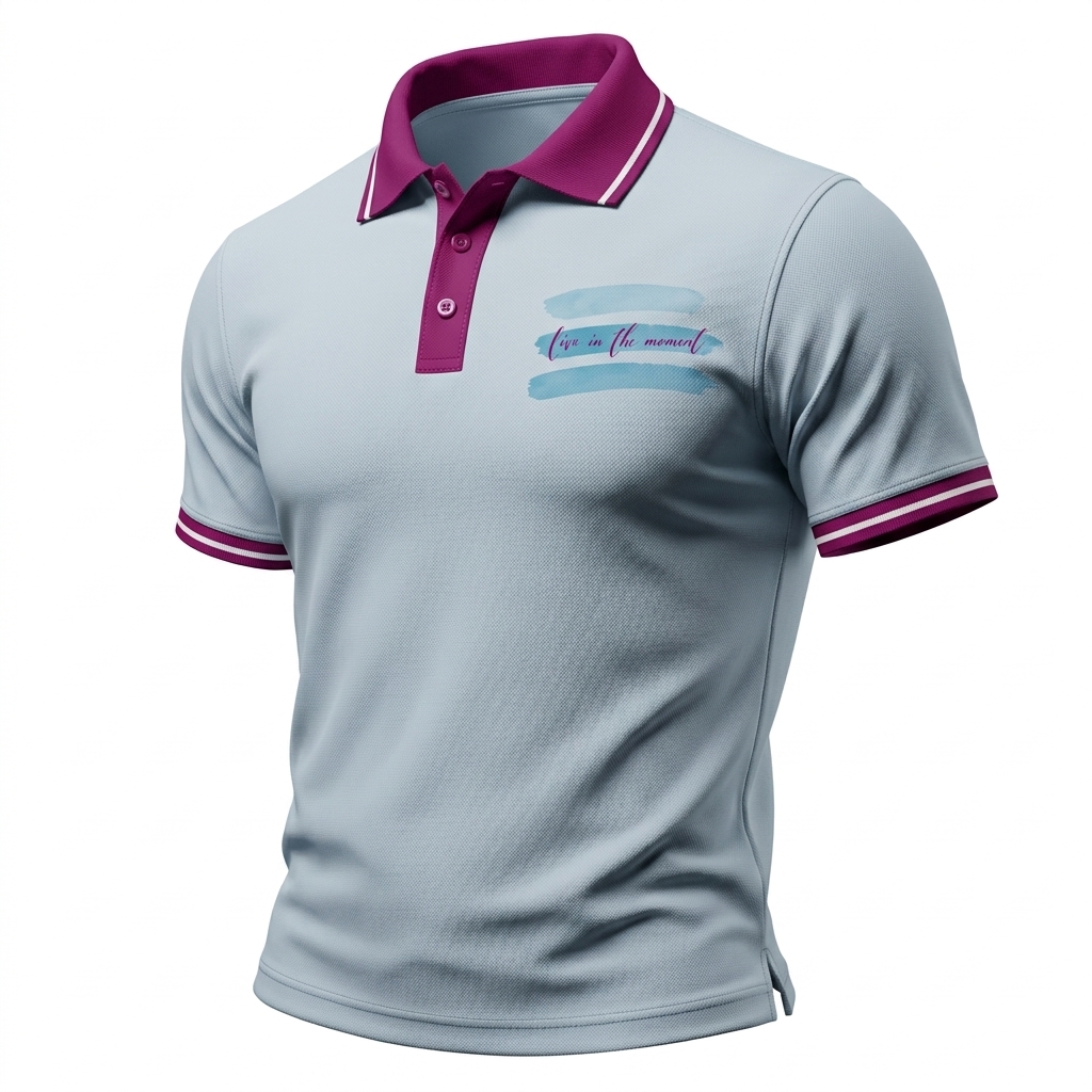 Light Blue & Magenta Trim Minimalist Polo